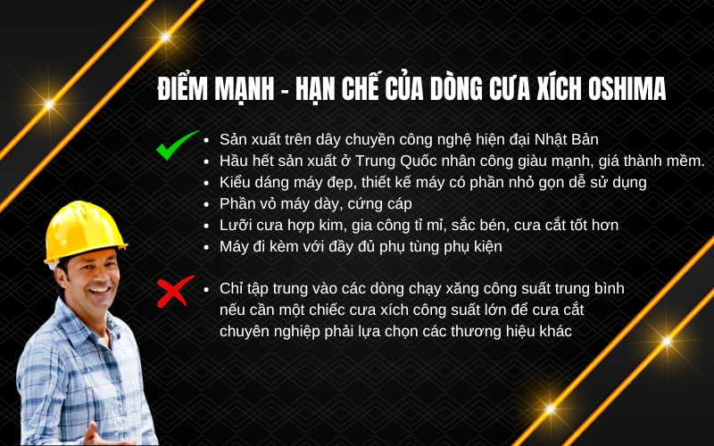 Điểm mạnh và hạn chế của dòng cưa xích Oshima